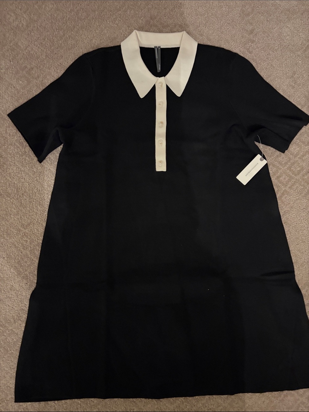 Anthropologie Black Mini Dress with White Collar
